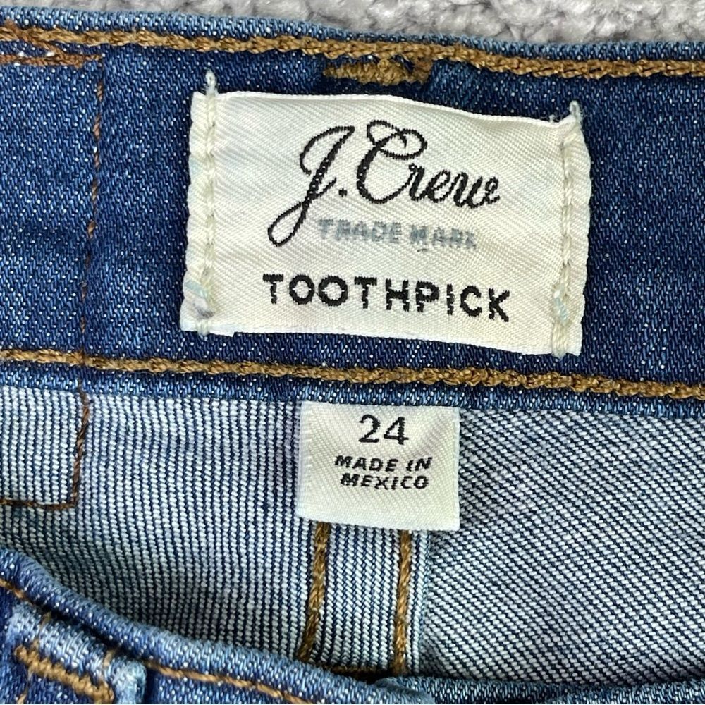 J. Crew Toothpick Jeans Women's 24 Blue  Skinny Low Rise Dark Denim Distressed - Picture 5 of 12